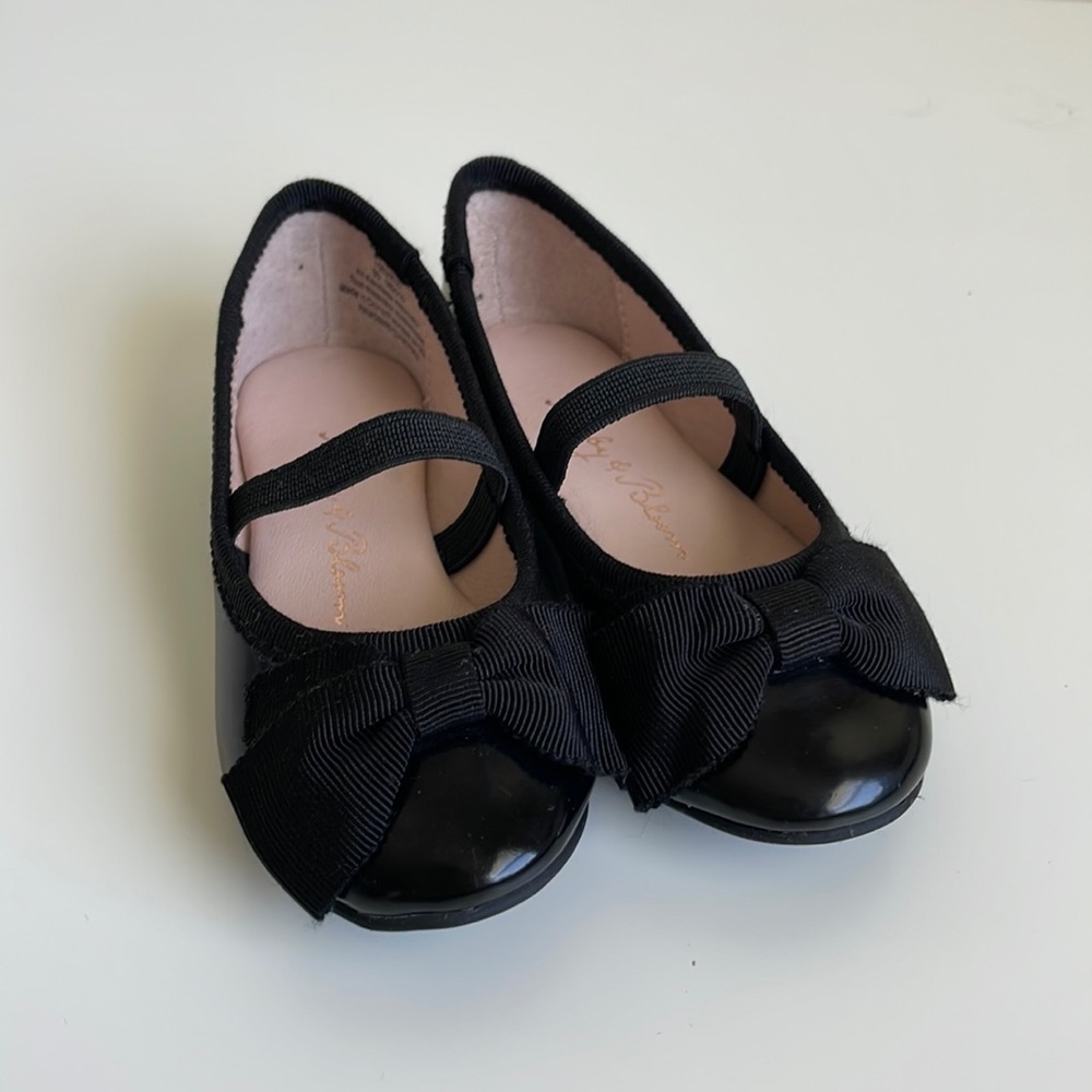 Ruby and Bloom toddler girls black paten ballerina flats